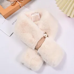 Scarves Pearl Leather Buckle Cross Plush Scarf Imitation Fluffy Warm Neck Brace Winter Soft Outdoor Fashion Korean C56