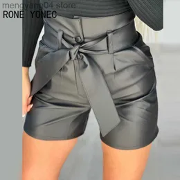 Women's Shorts Women Casual High Waist with Belt Pu Leather Skinny Straight Black Shorts T230603