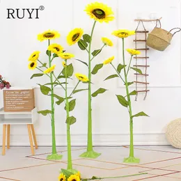 Decorative Flowers 3Fork Head High Quality Simulation Sunflower Daisy Artificial Plants Home Living Room Layout DIY Wedding Background