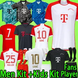 Bayerns Soccer Jerseys 2023 2024 Munichs Men Set Kid Kit Shorts Socks Neuer вратарь Мюллер Сэйн Мусиала Мане 23 24 Фан -версии игрока футбольная рубашка мальчики форма