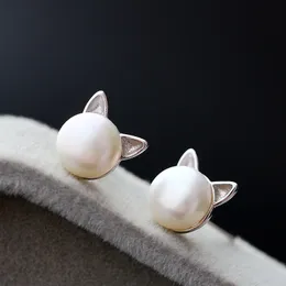 Cute Mini Cat Head Stud Earrings For Girl Women Imitation Pearl Studs Lovely Gift Sweet Jewelry Brincos