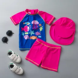 Novo 2021 com chapéu roupa de praia para meninas duas peças unicórnio roupa de banho infantil CZ903 P230602