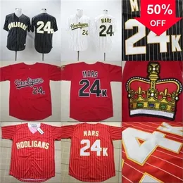 Xflsp GlaMit Mens 24k Bruno Mars Hooligans Bianco Awards Gessato Jersey Stitched Sewn Button Bruno Mars Baseball Jerseys Cheap Black Red White S-3XL