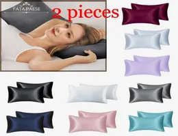 Top FATAPAESE Solid Silky Satin Skin Care Silk Hair Anti Pillow Case Cover Federa Queen King Full Size2668323