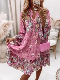 Vestidos vestido floral de verão para mulheres 2023 Mini de manga solta casual Mini A Line Print Dresses V Neck Chic Bohemian Mini Party Roupfits