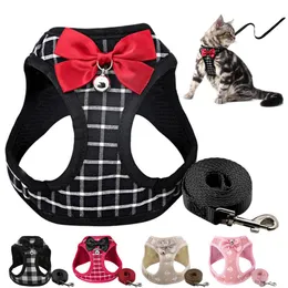 Lidera o chicote de gato de nylon arnês ajustável para animais de estimação de trela respirável Bell Bell Cats Vest Kitten Puppy Outdoor Cat Acessórios