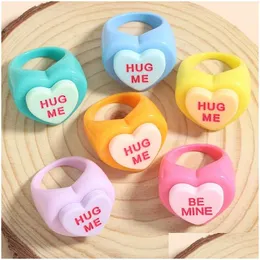 Band Rings Korean Colorf Geometric Heart Letter Acrylic Harts Ring for Women Party Jewelry Gifts Drop Delivery Dhdah