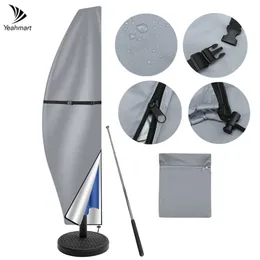Rain Covers Yeahmart Grey Patio Cantilever Umbrella Cover Waterproof Dustproof Durable 210D Oxford Garden Parasol with Zipper and Rod 230603