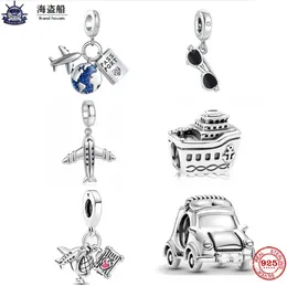 För Pandora Charms Authentic 925 Silver Beads Airplane Car Steamship Passport Dangle Pärlan