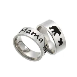 Band Rings Stainless Steel Mama Bear Ring Enamel Cubs Mother And Kids Letter Cute Animal Fashion Jewelry For Mom Birthday Drop Delive Dhatc
