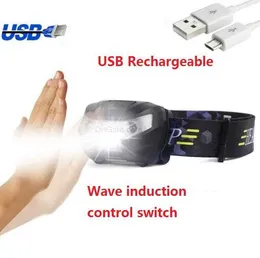 LED Body Motion Sensor Strålkastare Mini strålkastare USB uppladdningsbar utomhuscamping Cykling som kör sportflicklampor Huvudfackla lamplig lampor