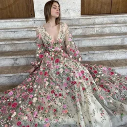 Urban Sexy Dresses Sevintage Elegant Floral Tulle Prom Long Sleeves VNeck Lace Appliques ALine Evening Gown Formal Party Dress 230601