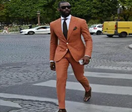 Handsome Orange Slim Fit Mens Suits Peaked Lapel Wedding Tuxedos For Men Cheap Two Piece Prom Blazers JacketPants3851449