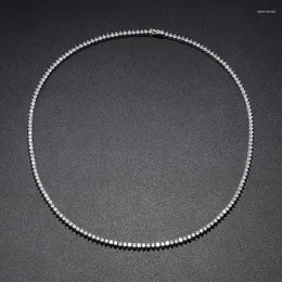Zincirler Buzlu 3mm Karbon Elmas Tenis Kolye 925 STERLING Gümüş Hip Hop Bağlantı Zinciri Kadınlar 3 Çatı Beyaz Altın Kaplama Hediyesi