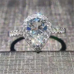 Eternal Delicate Pear-Shaped white Sapphire Water-Drop gemstone ring finger for women Classic 10KT white gold filled wedding jewel299a