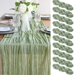 Ładownik stołowy 10pcs Cheesecloth Boho Table Runner 90x180cm Gaza Runner Sage Green Wedding Decor for Bridal Shower Party 230603