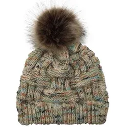 Ny stil päls pom poms boll hatt mode vinter kvinnor stickade hästsvans cap ull stickad virka mössa mössor skidskalle hattar