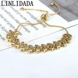 Charm Bracelets 5Pcs Fashion CZ Crystal Jewelry Gold Color Leaf Cubic Zirconia Female Adjustable Slide Bangles for Women 230602