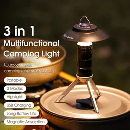 Luce da campeggio portatile con USB magnetica ricaricabile 3 modalità di illuminazione Paralume per lanterna da campeggio Attrezzatura per lanterna da campeggio all'aperto