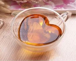 Tazas de café de vidrio de doble pared de 180ml y 240ml, tazas de té de la leche transparentes en forma de corazón con asa, regalos románticos 7531942