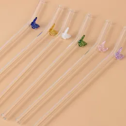 Återanvändbar Eco Borosilicate Mushroom Glass Dricker Strån Hög temperatur Motstånd Klar färgad Böjd Rakmjölkcocktailstrå