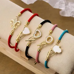 Charm Bracelets BUY 2023 Fashion Black/Red/Pink/Blue Rope Chain Heart Circle Palm For Elegant Women Party Jewelry