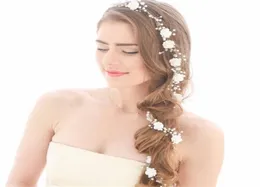Wedding Bridal Flower Long Hair Chain Band Headband Crystal Rhinestone Crown Tiara Headpiece Jewelry Pearl Headdress Princess Quee7914926