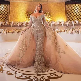 Arabski Aso Ebi Ebi luksusowe koronkowe sukienki ślubne syrena długie rękawy sukienki ślubne vintage sukienki ślubne ZJ25154J