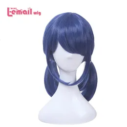 Cosplay Wigs L-email wig Synthetic Hair Marinette Cosplay Wig Dark Blue Double Ponytails Straight Halloween Heat Resistant Women Wigs 230602