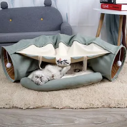 Tapetes de gato dobrável Cama de gato casa interativa Túnel de brinquedo de brinquedo canal de canal de canal de casca de gatinho caverna com bolas de almofada gatos acessórios