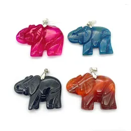 Pendant Necklaces Natural Stone Elephant Shaped Agate Necklace Carving Craft Jewelry For DIY Creation Wholesale