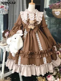 Vestido japonês gótico lolita vestido mulheres kawaii urso de arco de renda de renda de vestido de manga longa Princess Dress Halloween Costume Presente para meninas