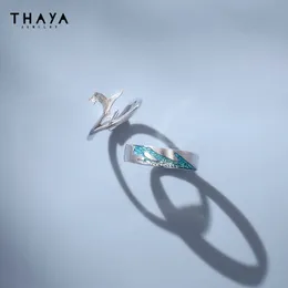 Anel Solitário Thaya 100 S925 Prata Esterlina Anéis Femininos de Cristal Animais Anéis para Casal Jóias de Luxo Para Casamento Noivado Jóias Presentes Z0603