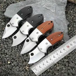 Portable folding Stainless Steel Wooden Handle knife Outdoor hunting Camping Pocket Folded mini keychain Knife emergency self-defense survival tool kits
