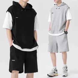 Men's Tracksuits Summer men's oversized sportswear breathable wear wild street chic fake two piece casual T-shirt+simple shorts P230603