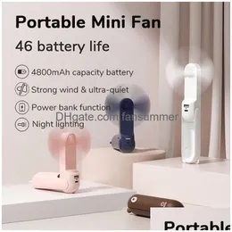 Usb Gadgets Ventoinha Portátil Mini Handheld 4800Mah Recharge Hand Held Bolso Pequeno Com Power Bank Lanterna Recurso Drop Delivery Comp Dhis5