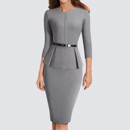 Ubierz Nowy przyjazd Autumn Formal Peplum Office Lady Dress Elegancka osłona Bodycon Work Business Business Sukienka HB473