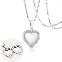 Pendant Necklaces Modyle Silver Color Stainless Steel Heart Po Frame Necklace For Women Cubic Zirconia Wedding Jewelry Gifts Wholesale