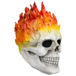 Party Masks Bulex Halloween Ghost Rider Red and Blue Flame Skull Mask Horror Full Face Latex Cosplay Costume Props 230603