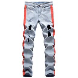 Men'S Jeans Hip Hop 4 Colorwork Men 2021 Ripped Holes Slim Fit Blue Red Yellow Designer Straight X0621 Drop Delivery Apparel Mens Clo Dhys9