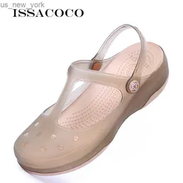 Issacoco Summer Женская платформа клина Jelly Beach Sabot Transparent Shoes Sandals для девочек санитарные сабо.