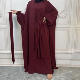 Roupas muçulmanas conjuntos de moda de cor sólida vestido de três peças Terno Islâmico Roupas modestas 3 peças abaya conjuntos