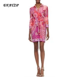 Dress Efatzp Autumn New Arrival Elastic Dress Ladies' Pink Geometry Print Long Sleeve Elegant Stretch Day Dress