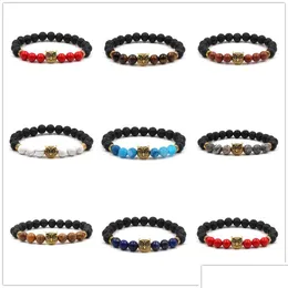 Perline 8 Colori Gufo Oro Vintage 8Mm Pietra Lavica Nera Fai Da Te Olio Essenziale Per Bracciale Diffusore Gioielli Yoga Braccialetti Consegna Goccia Dhgjn