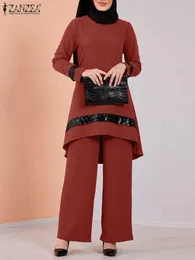 Dress Zanzea Women Muslim Suits Causal Long Sleeve Sequins Blouse Loose Pants 2pcs Turkey Islamic Clothing Abaya Outfits Matching Sets