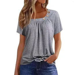 Kobiety T -koszulki Tuniky szyi pullover solidne kobiety z krótkim rękawem Tshirt Top 2023 Office Lady Tees Abbigliamento Donna