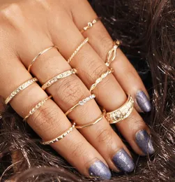 12 PcsLot Boho retro Ring set for women Crystal rhinestone gold plated fashion ring set vintage bohemia style jewelry factory who7016012
