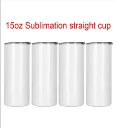 Creative 15oz Sublimation Straight Mugs Tumblers With Lid Straw Blank DIY Stainless Steel Double Water Bottles Heat Transfer FY4466005423