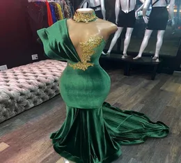 2021 Plus Size Arabic Aso Ebi Mermaid Velvet Sexy Prom Dresses High Neck Lace Beaded Evening Formal Party Second Reception Gowns D2433166