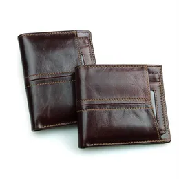 Genuine Leather Men Wallets Bifold Short Men Purse Male Clutch With Card Holder Coin Purses Wallet Brown Dollar 200P